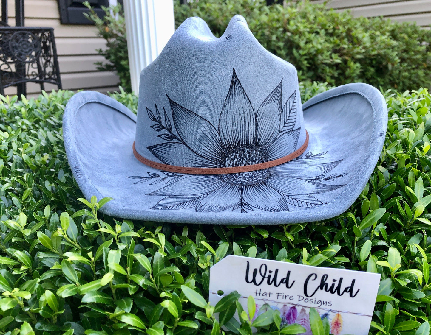 COWBOY Brim Sunflower - Custom Hand Burned Hat
