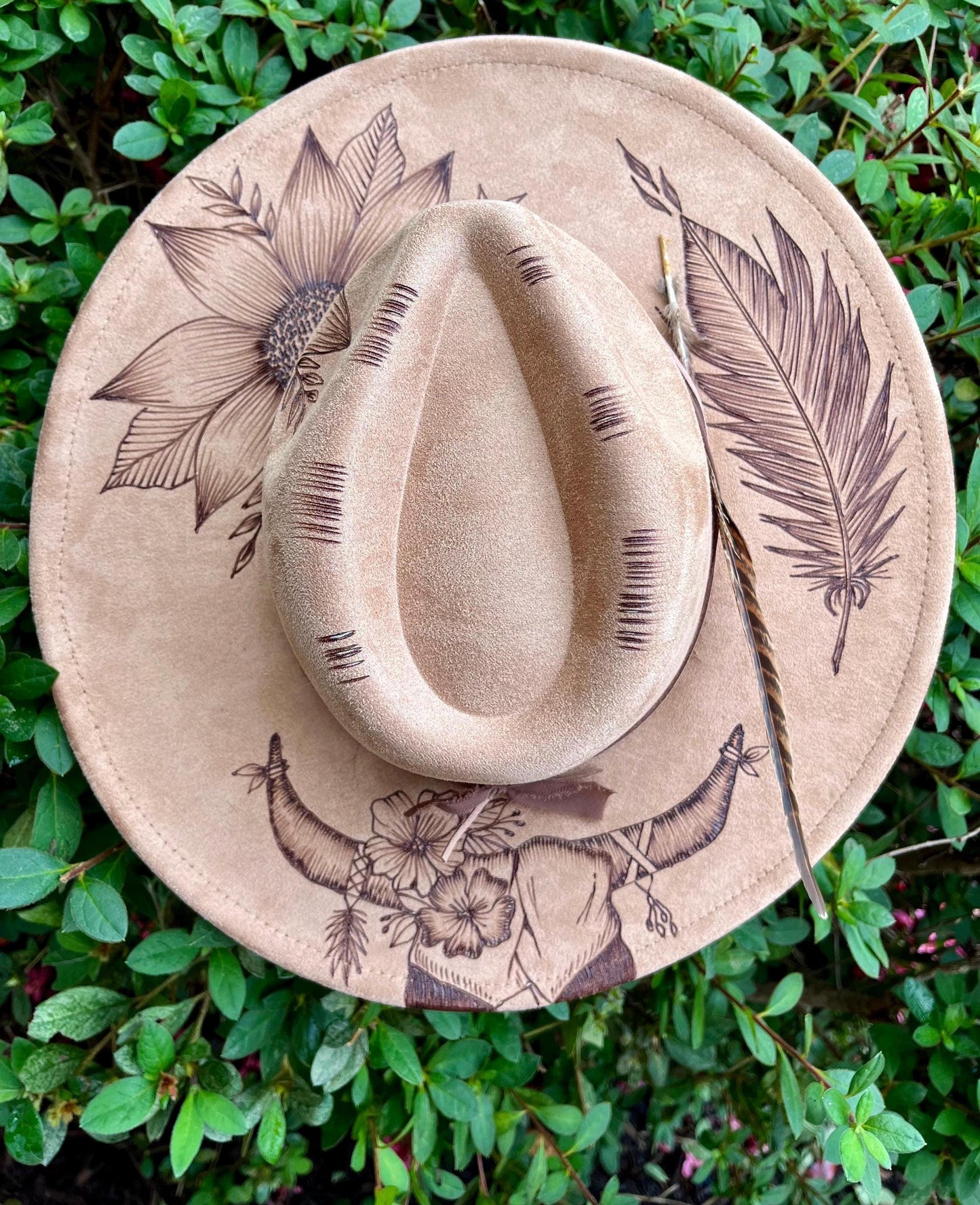 Bull SKULL- Custom Hand Burned Hat