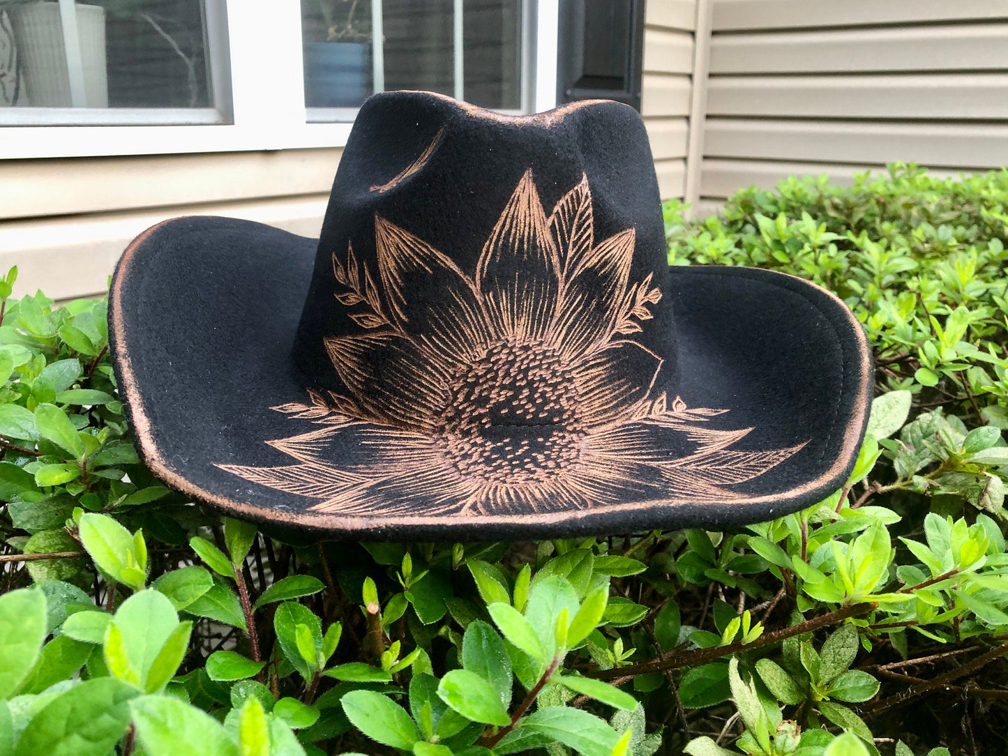 COWBOY Brim Sunflower - Custom Hand Burned Hat