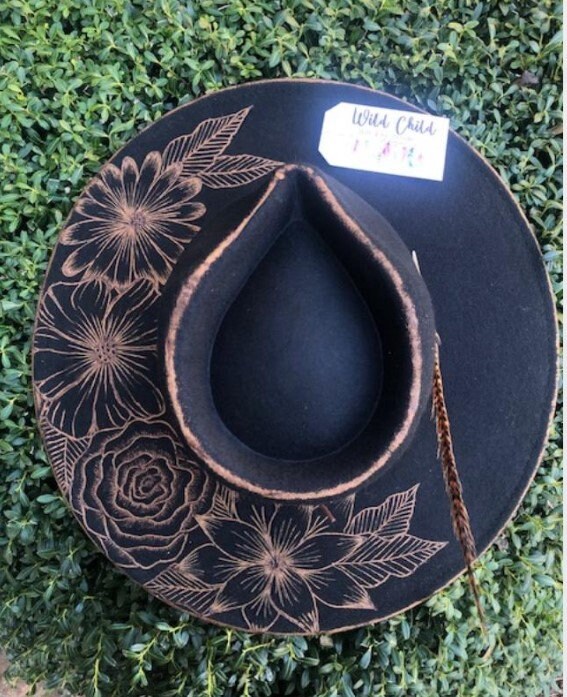 FLORAL Side - handmade Custom Burned Hat