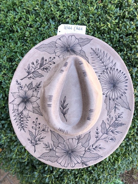 Floral SPRING- Handmade Custom Burned Hat