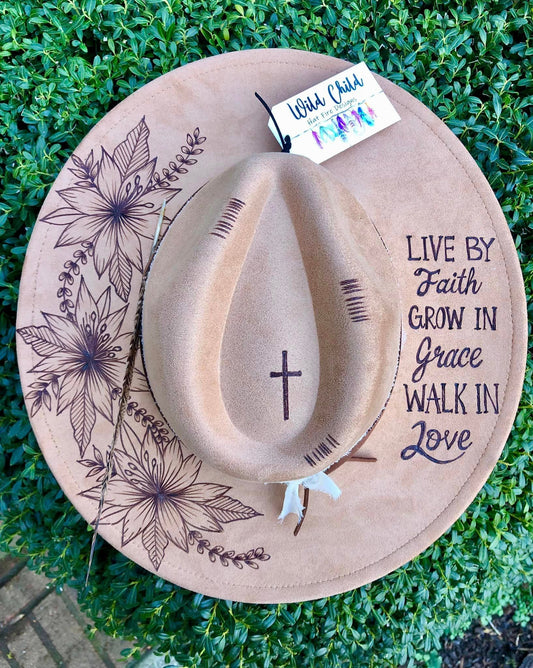 LIVE by Faith - Handmade Custom Burned Hat