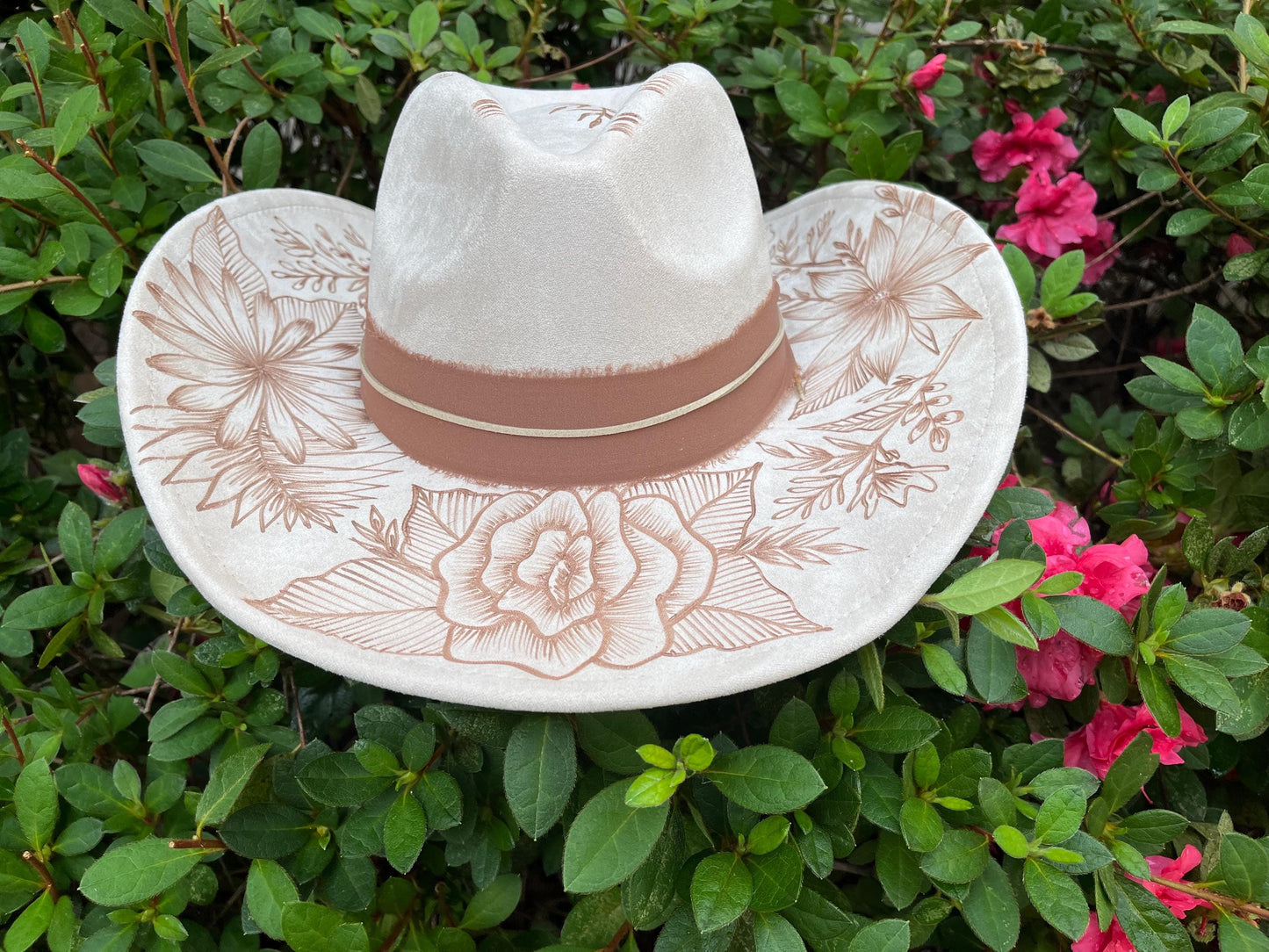 Floral SPRING- Handmade Custom Burned Hat