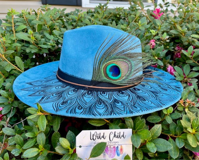 Wild PEACOCK - Handmade Custom Burned Hat