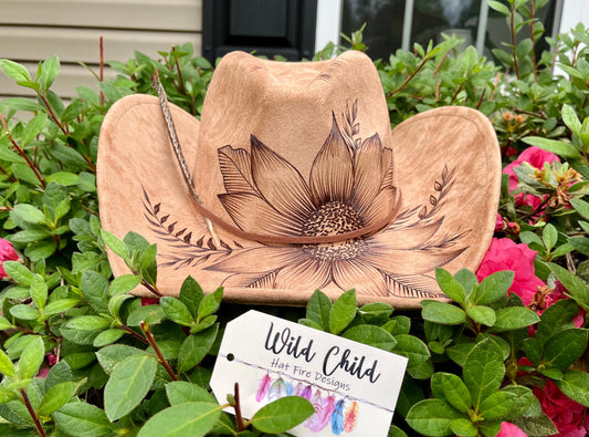 COWBOY Brim Sunflower - Custom Hand Burned Hat