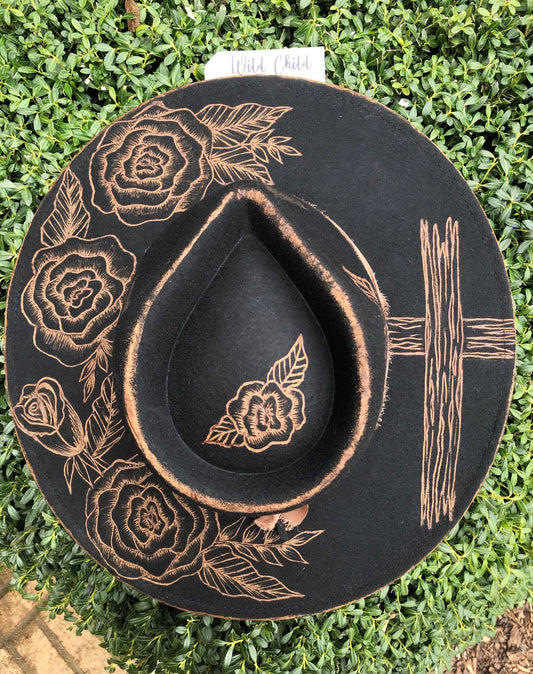 Rugged CROSS- Handmade Custom Burned Hat