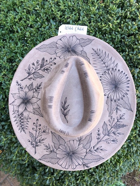 Floral SPRING- Handmade Custom Burned Hat